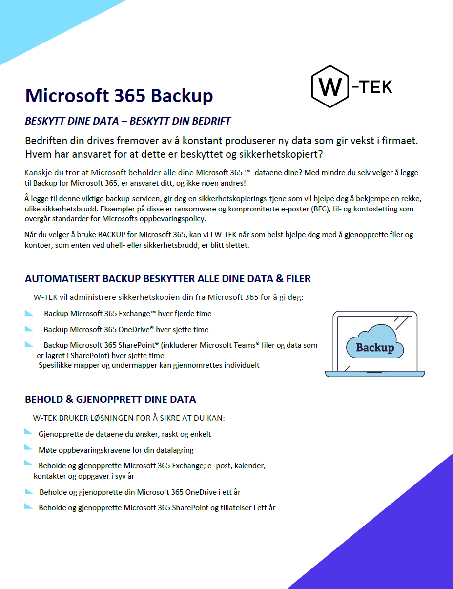 Produktark: Microsoft 365 Backup